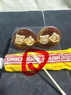 Vtg BAKELITE Comedy & Tragedy Amber Clip On Oversized Earrings
